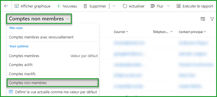 Vue des contacts non membres