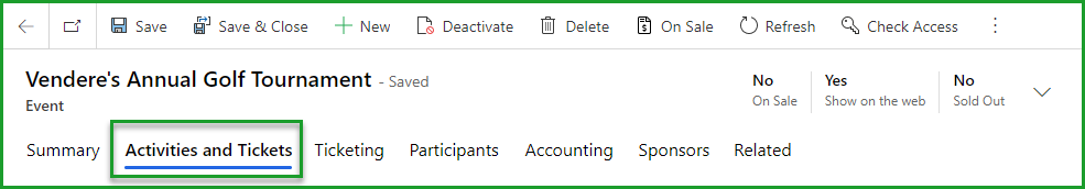 Activities and Tickets tab