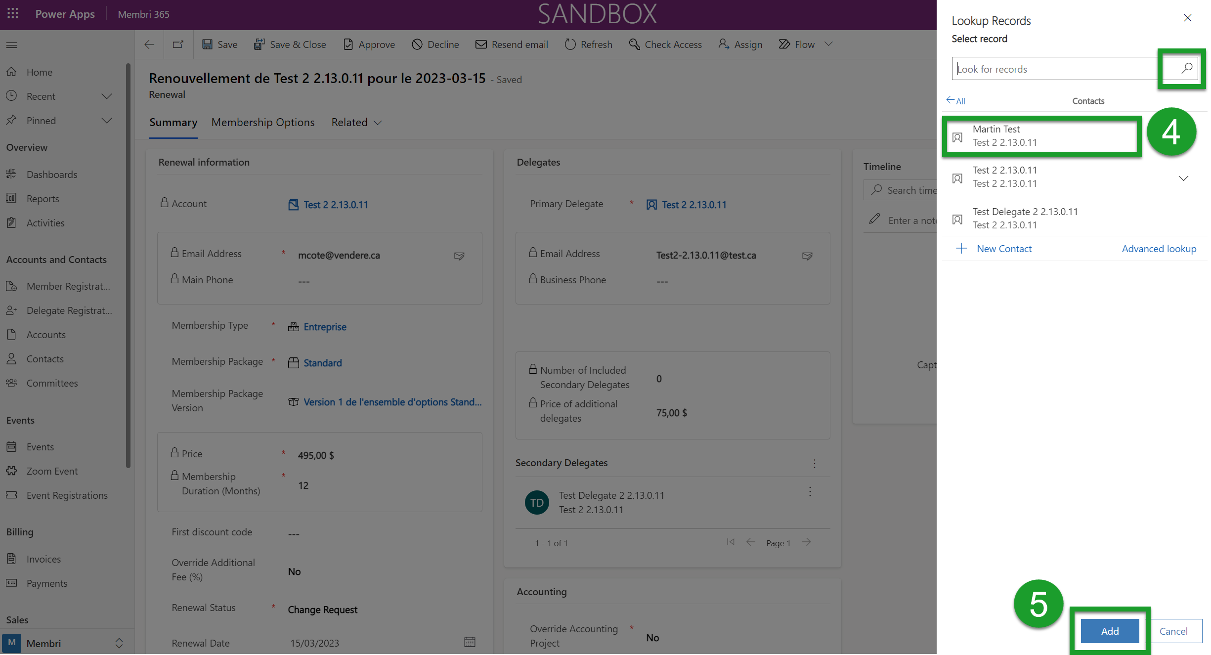 Add a delegate to a renewal