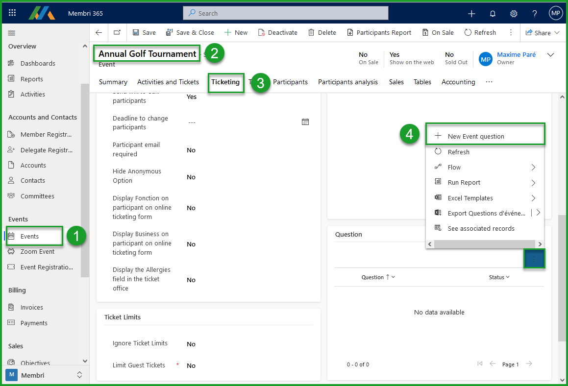 Create an event question