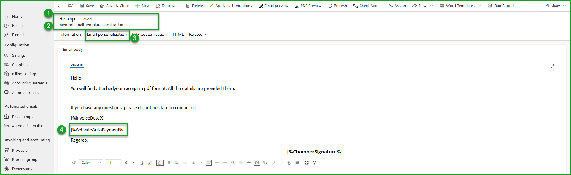 Email template for receipts
