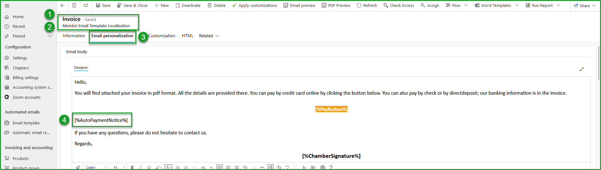 Email template for renewal invoices