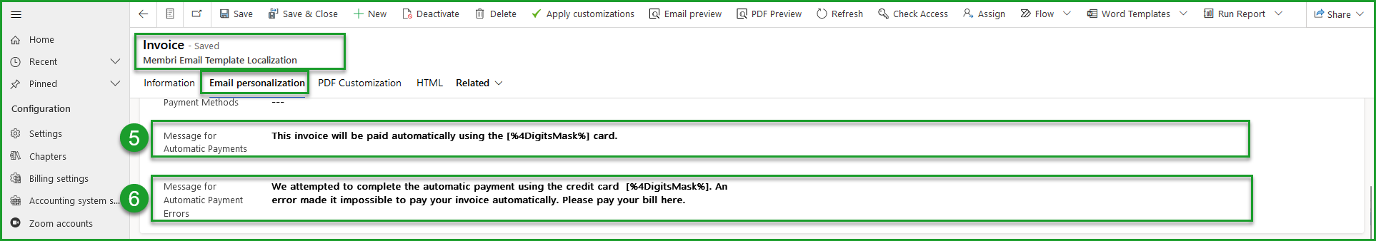 Email template for renewal invoices