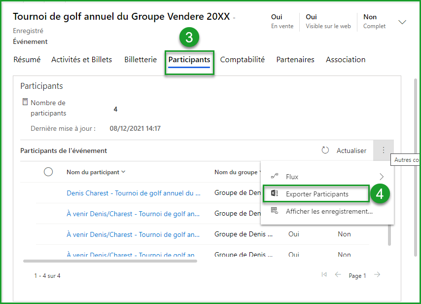 Exporter une liste des participants