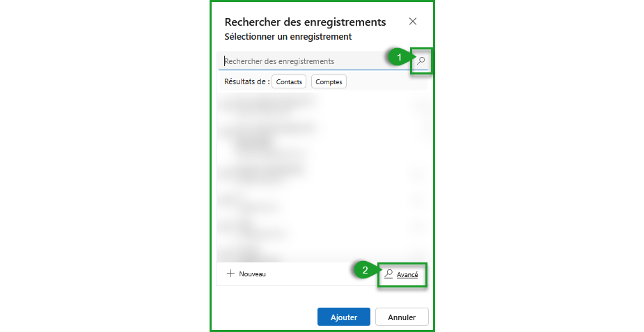Recherche avancée dans le formulaire
