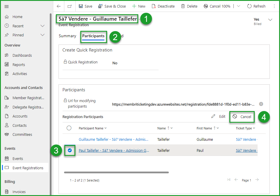 Participant Partial Cancellation