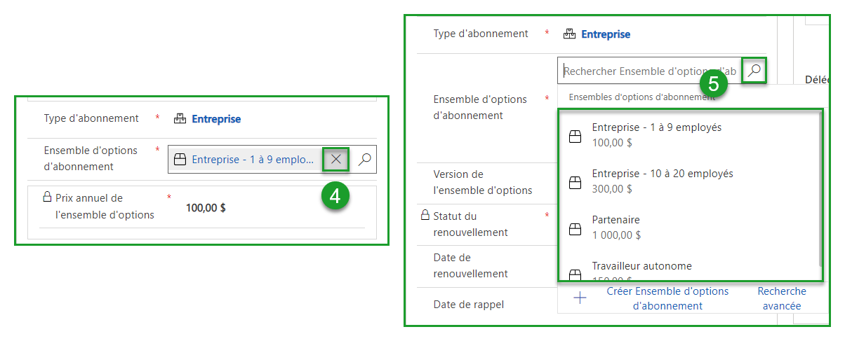 Changements au renouvellement