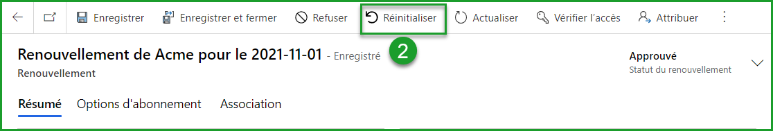Réinitialiser le renouvellement