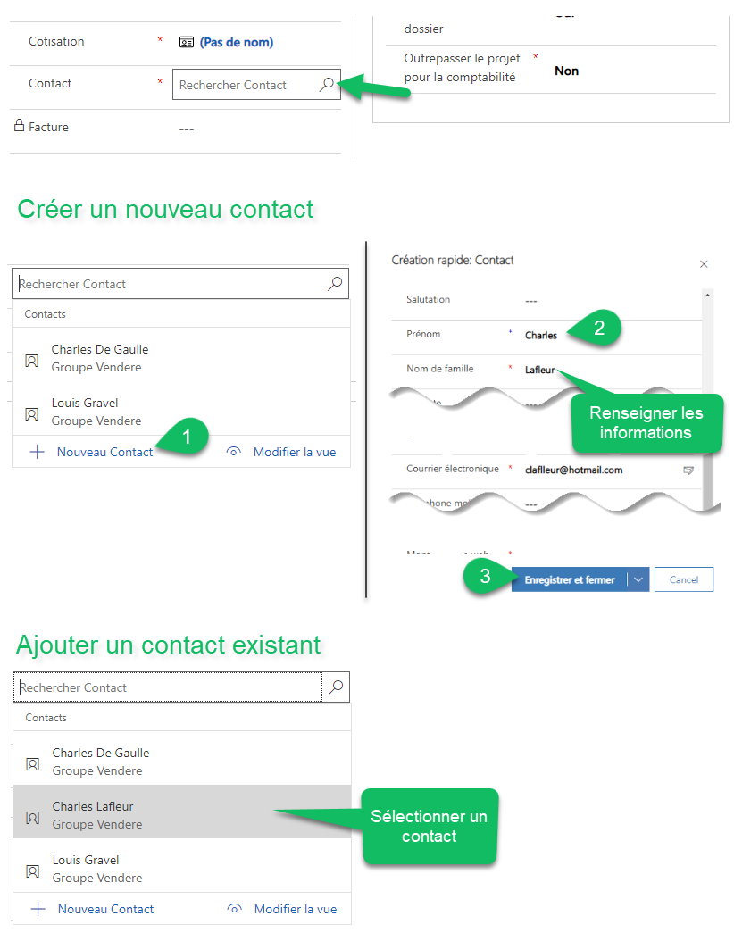 Create or choose the new contact