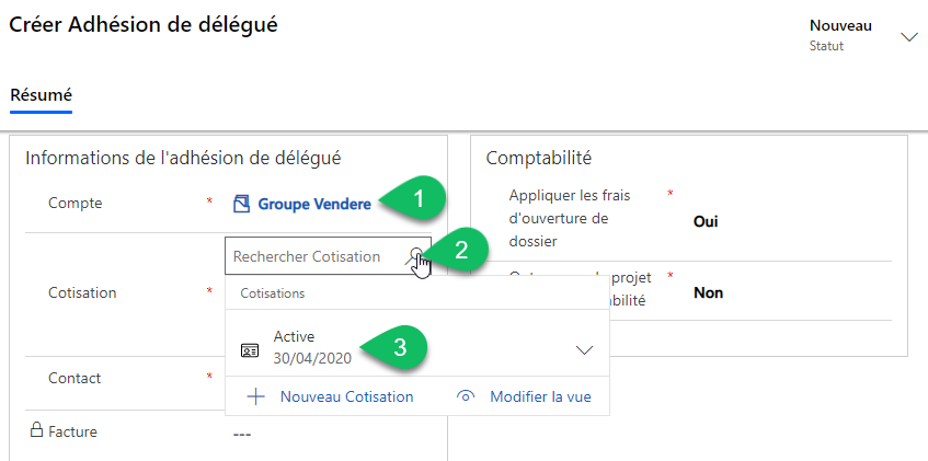 Choose the account and the membership