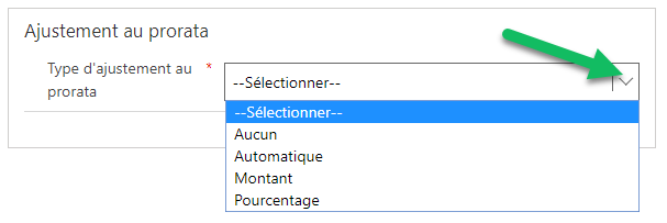 Choose the prorated adjustment type