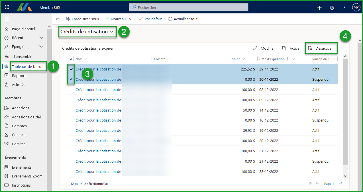 Expirer des crédits