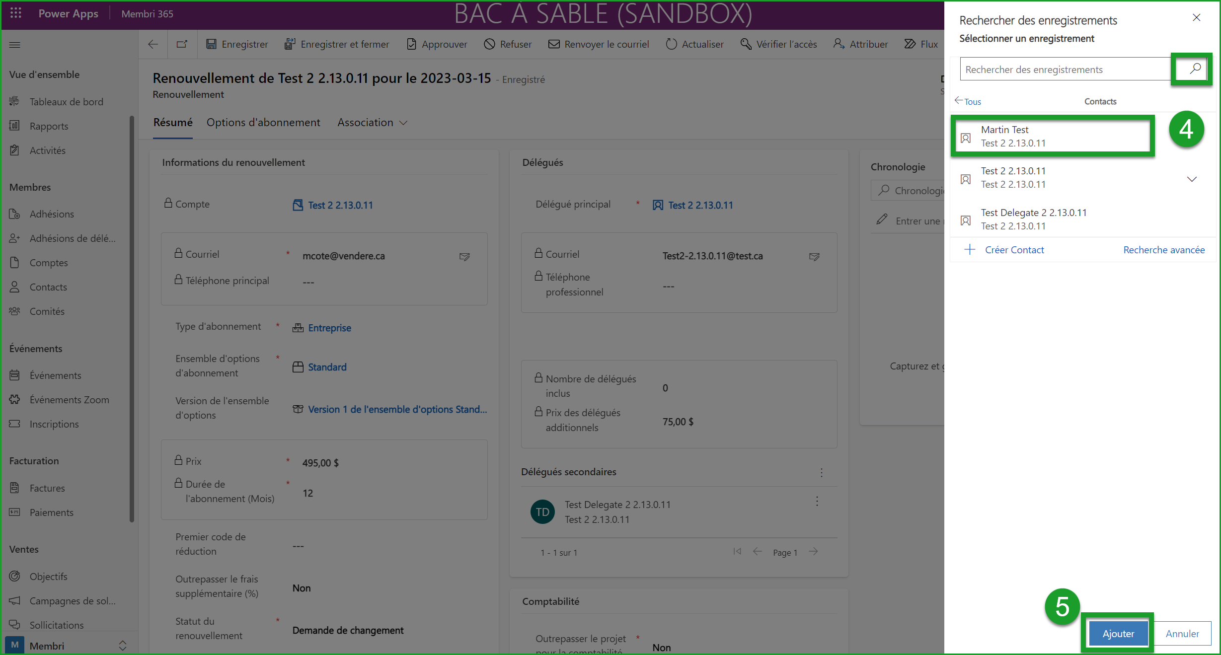 Ajouter un délégué à un renouvellement