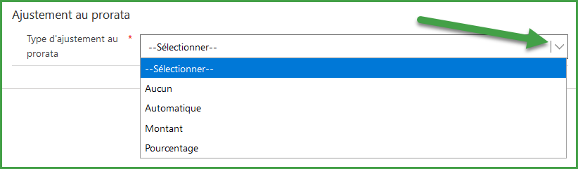 Choisir le type d'ajustement au prorata
