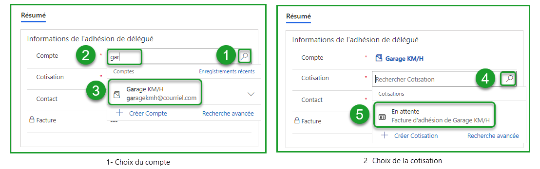 Choix de compte auquel ajouter un délégué