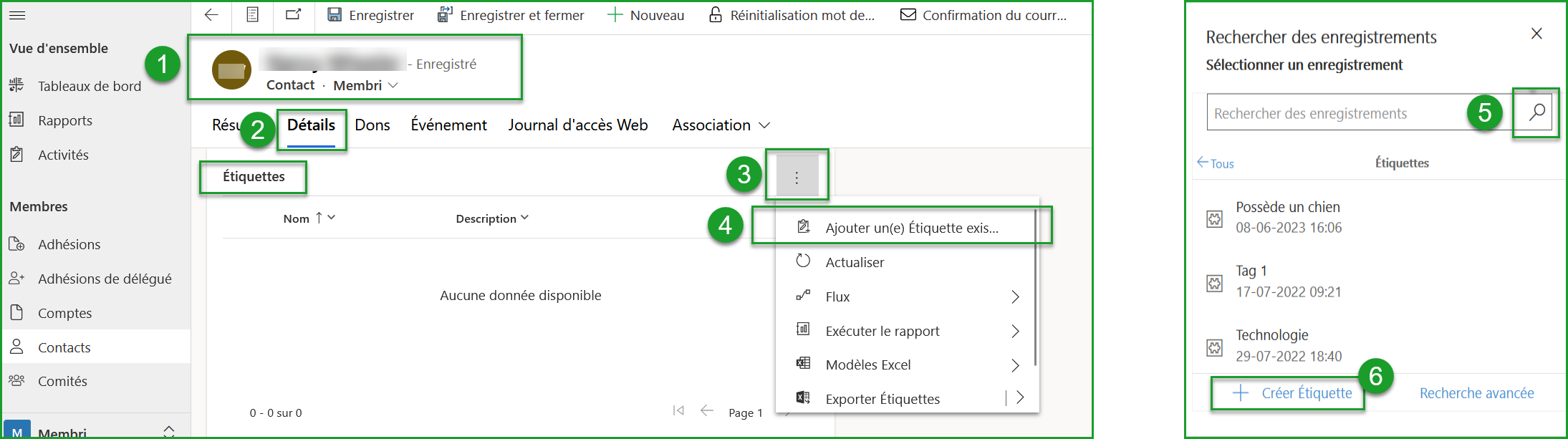Ajouter une étiquette sur un contact