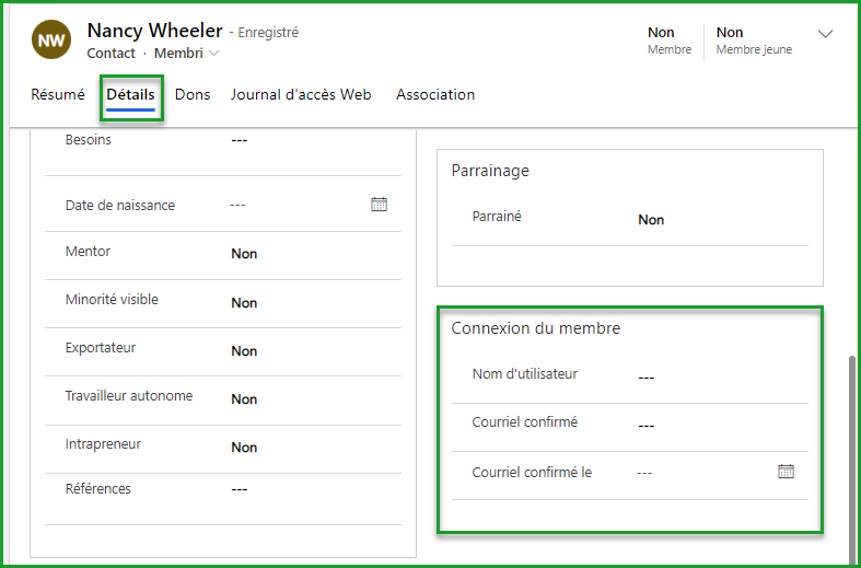 Encadré Connexion du membre