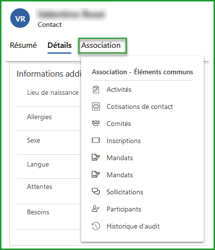 section Fiche du Contact