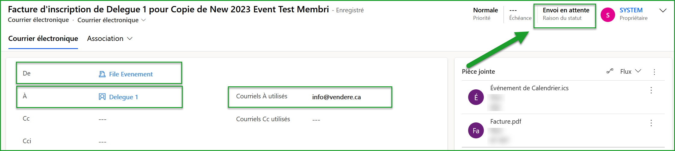 Raison du statut de courriel