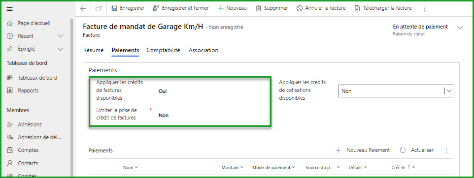Appliquer les crédits de factures