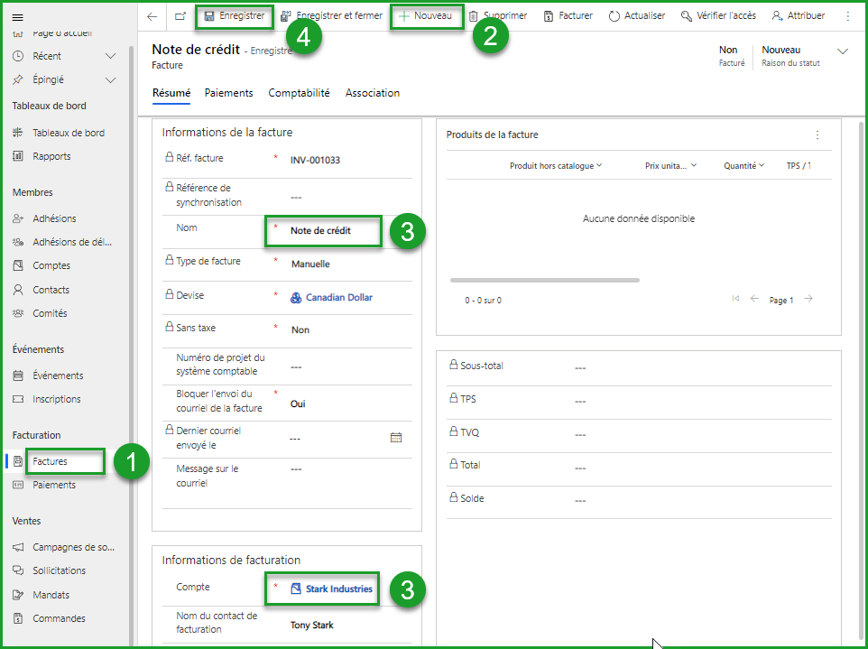 Créer une note de crédit