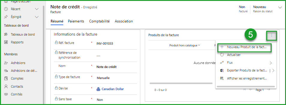 Créer une note de crédit