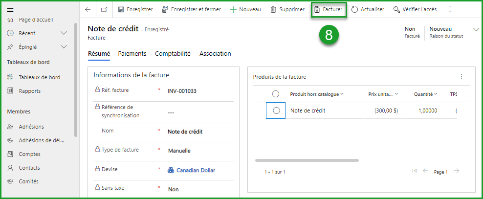 Créer une note de crédit