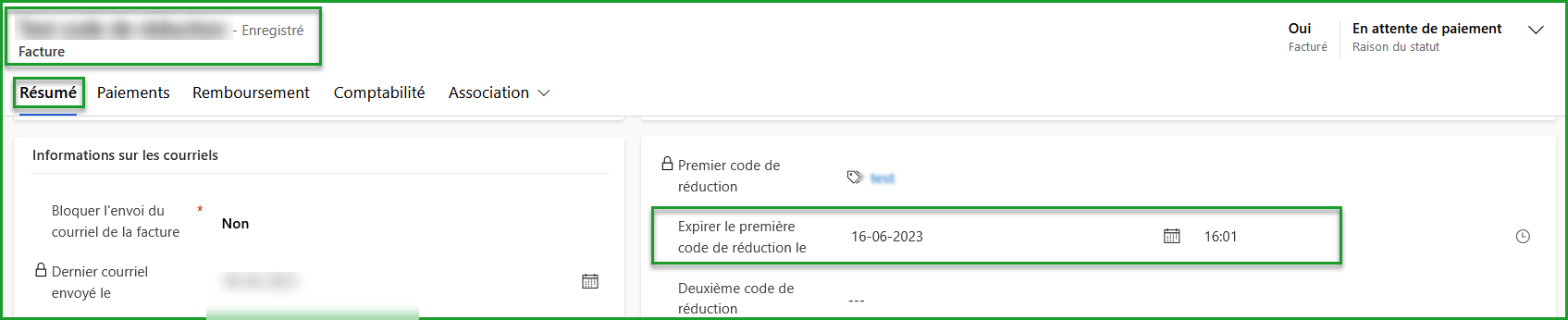 Modifier la date d'expiration sur la facture