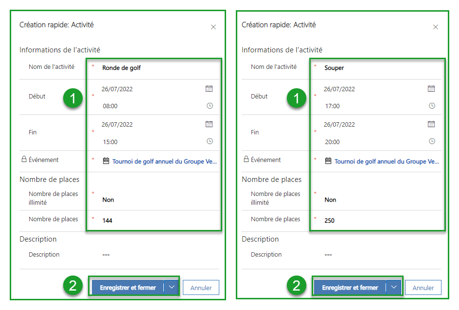 Créer les activités pour le golf