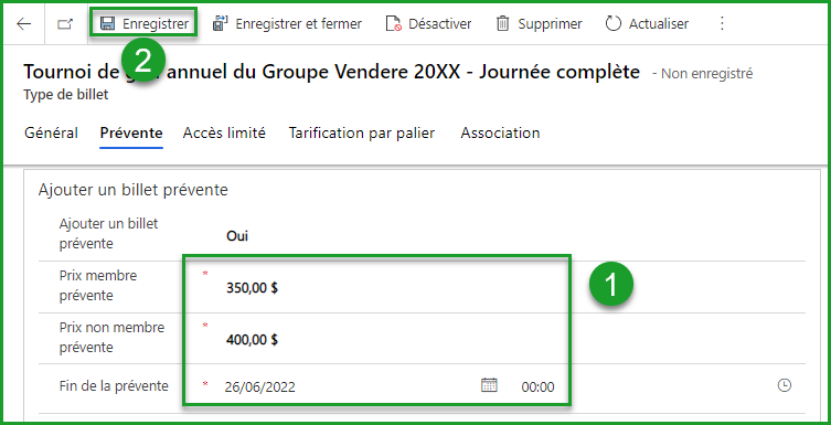 Enregistrez billet prévente
