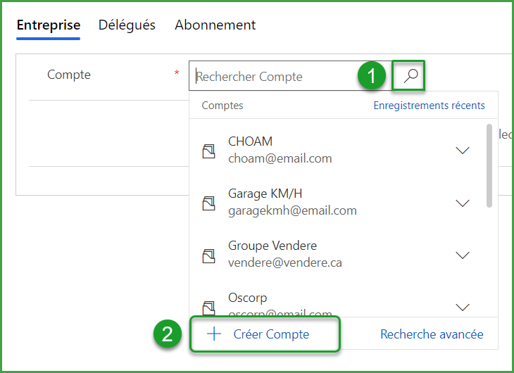 Créer une adhésion de compte