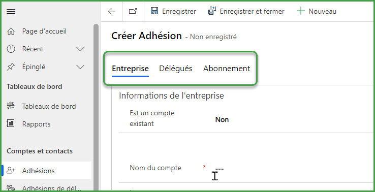 Créer une adhésion de compte