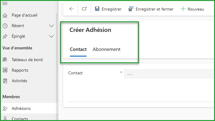 Créer une adhésion de contact
