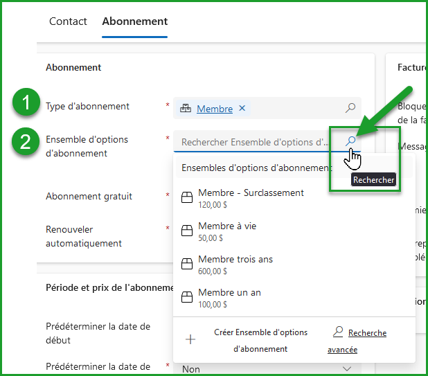 Définir l'abonnment