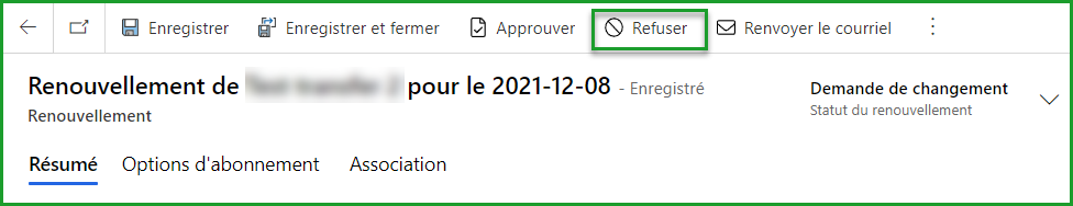 Refuser renouvellement