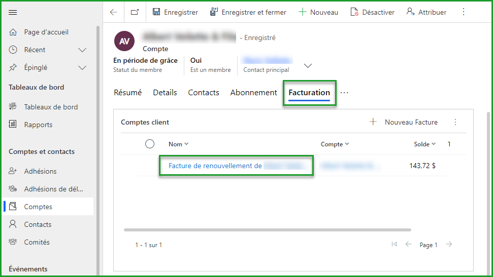 Sélectionner Facture