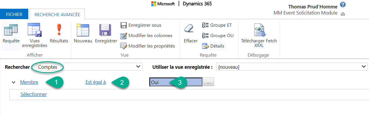 Recherche des comptes membres