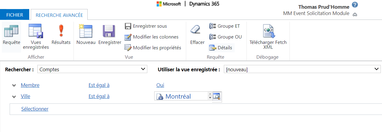 Recherche des comptes membres dans une ville