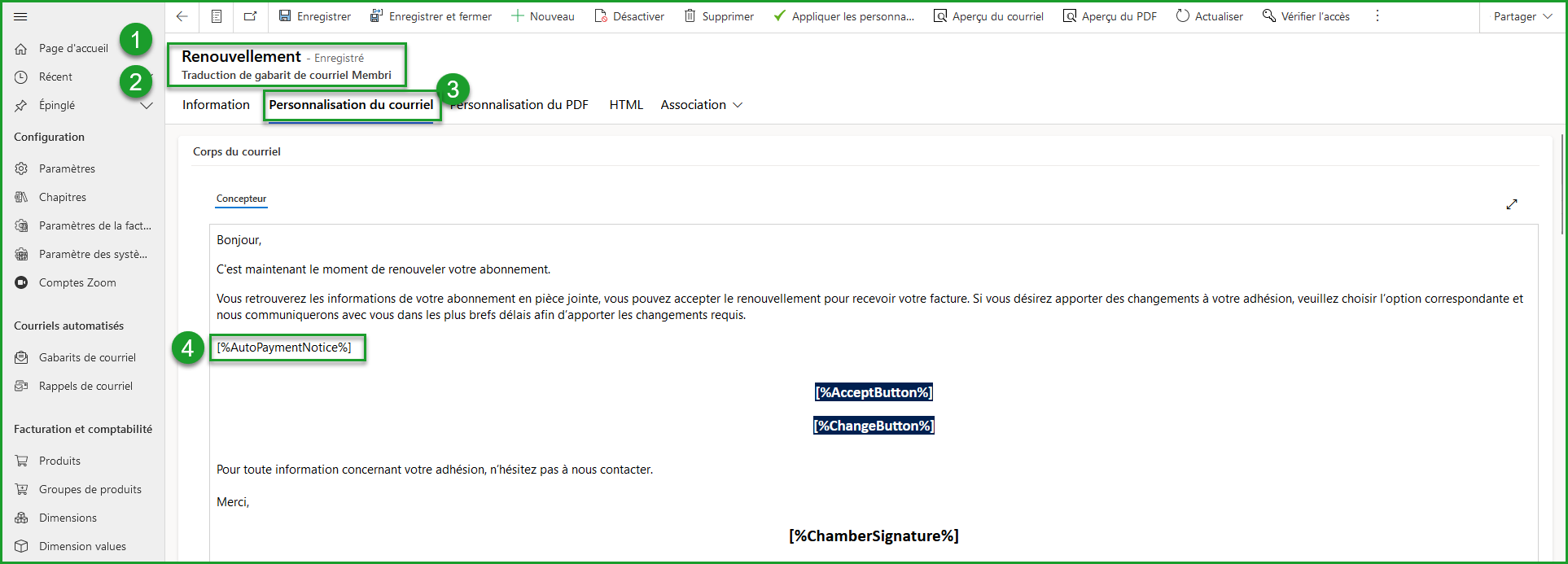 Gabarit de courriel pour les renouvellements