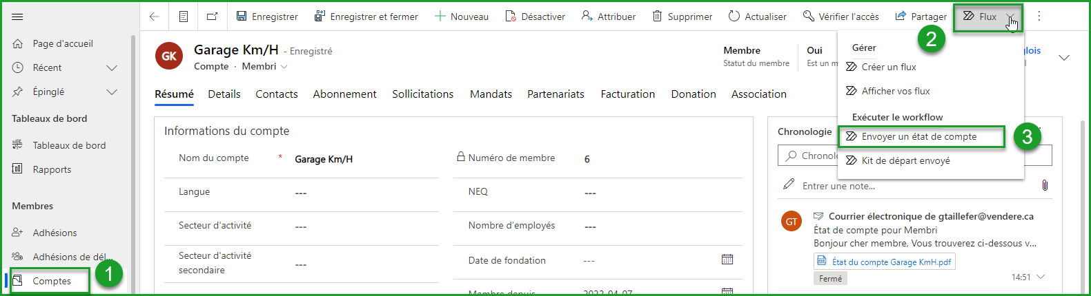 Envoyer un état de compte manuellement